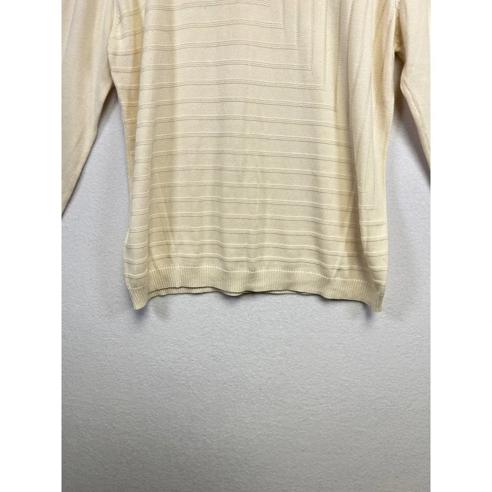 Perry Ellis Cream Knit Sweater XL Ribbed Texture‎ Crew Neck Long Sleeve